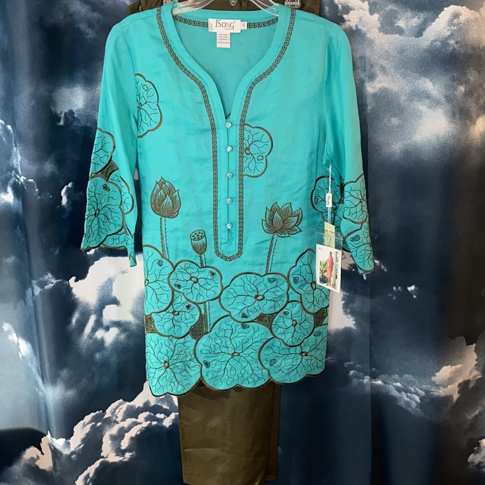 New:J Song Pant Set Color Teal/ Olive Green